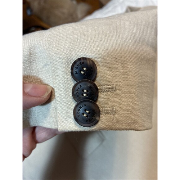 Bogner Women's Tan Blazer Jacket Size 12 Cotton Linen Blend Lined - Picture 5 of 12